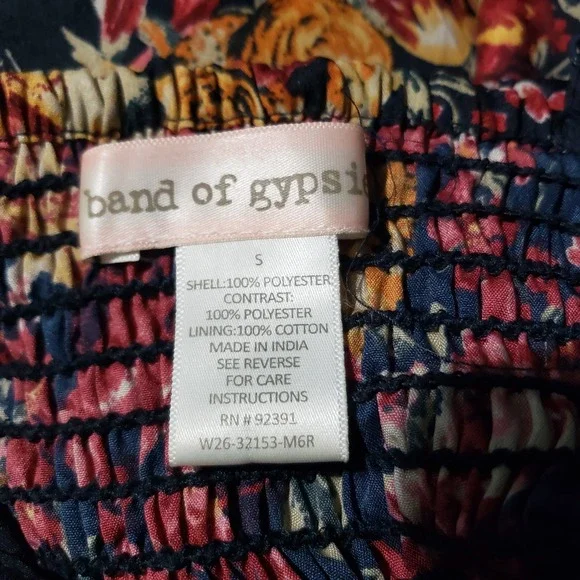 Band Of Gypsies Bustier Dress Women's Small Black Floral Strappy Smocked Bodice - Picture 6 of 9